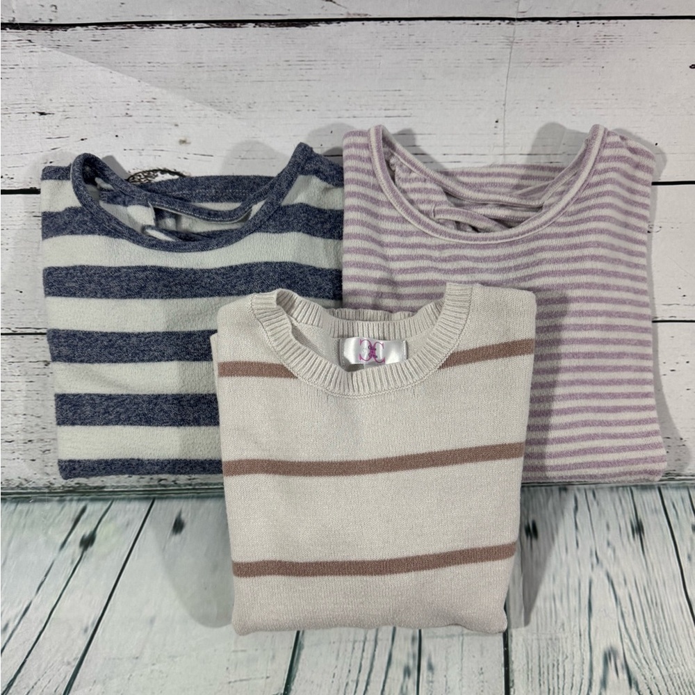 Striped Sweater Trio - Blue, Pink, Beige